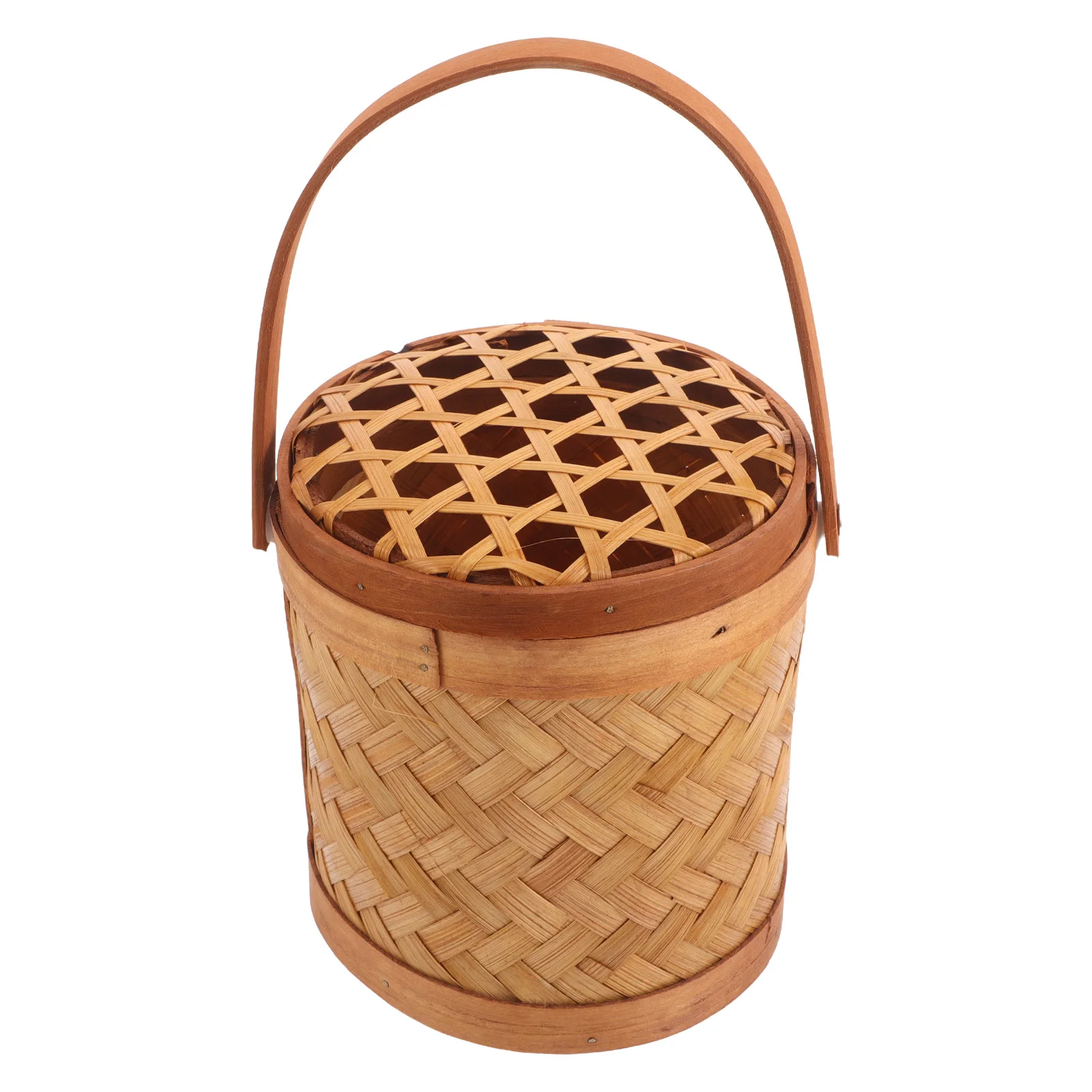 

Bamboo Handwoven Storage Basket Round Small Portable Organizer Multi-Purpose Home Office Clutter Storage Basket