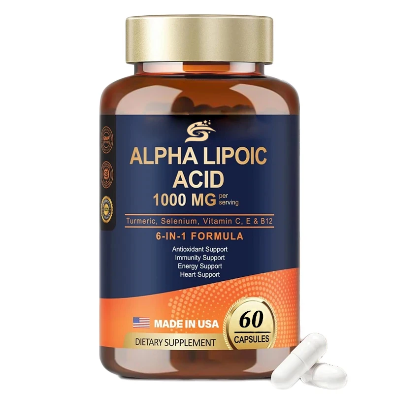 Lipoic Acid -1000mg Ala Capsules, Liver Cleansing, Metabolism And Cellular Energy, Anti Aging - Non Gmo, Gluten Free