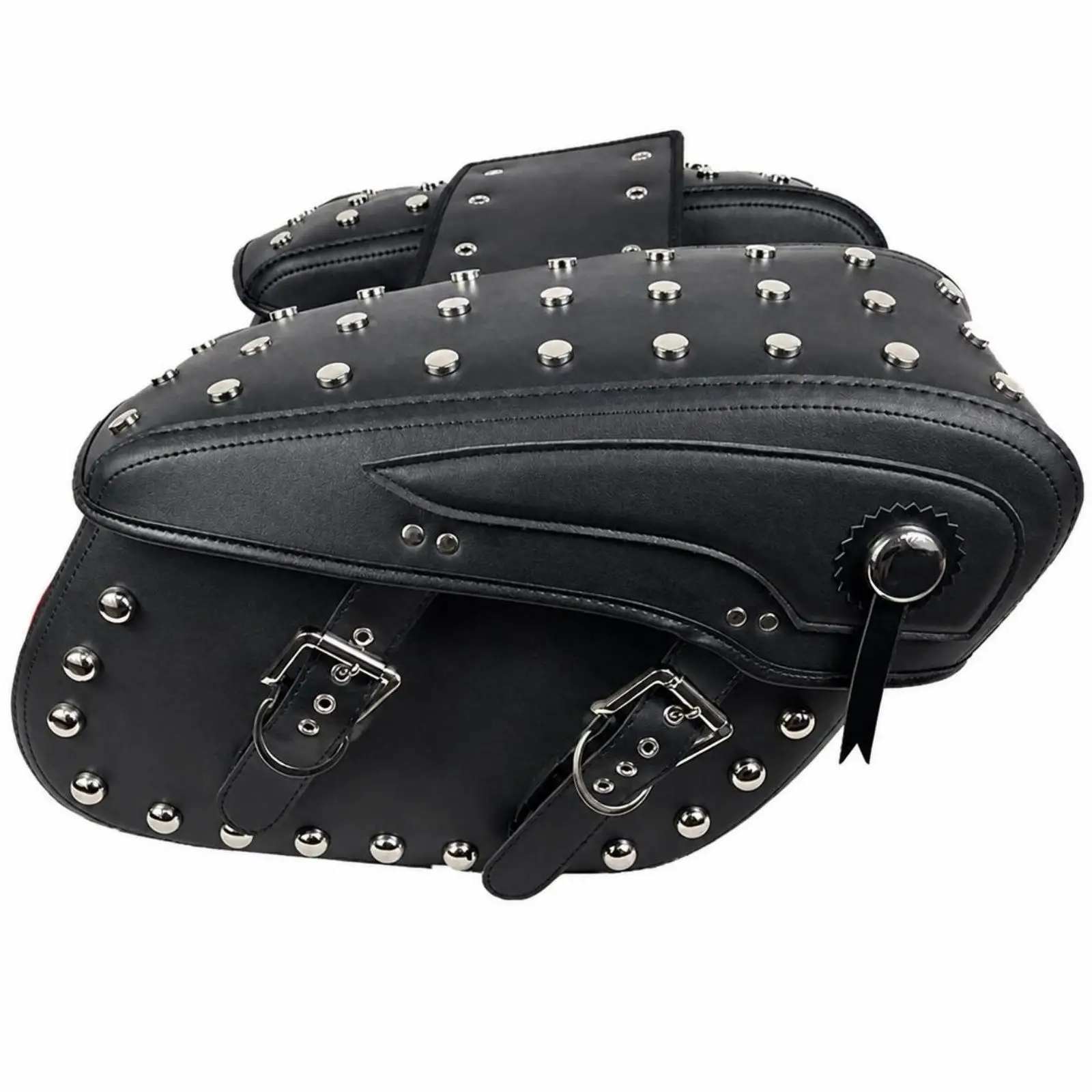 Leather Motorcycle Saddlebags Structured Motorcycle Side Bags with Top Flap Water-Resistant Saddle Bags