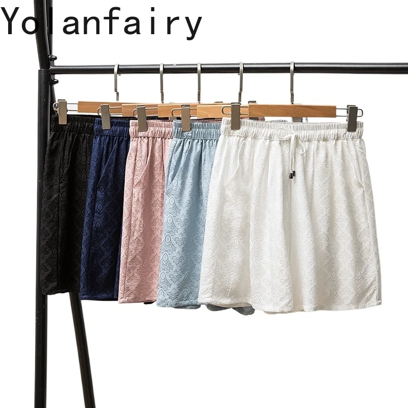 

YOLANFAIRY 100% Real Mulberry Silk Shorts for Woman Loose Summer Shorts Elastic Waist Wide Leg Short Pants White shorts damen
