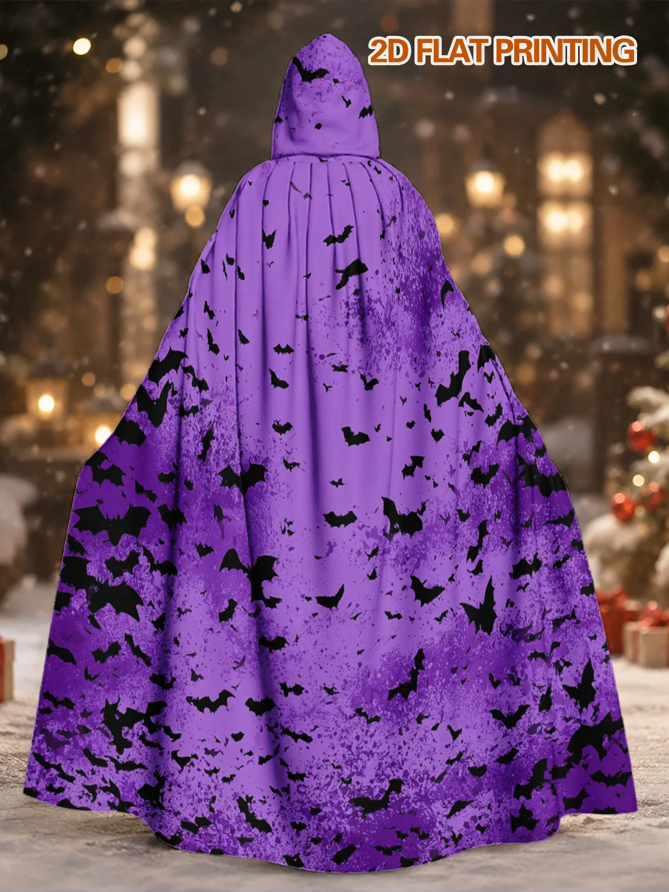 Polyester Hooded Cape with Halloween Gothic Flying Bats Elements Halloween Costume And Christmas Celebration