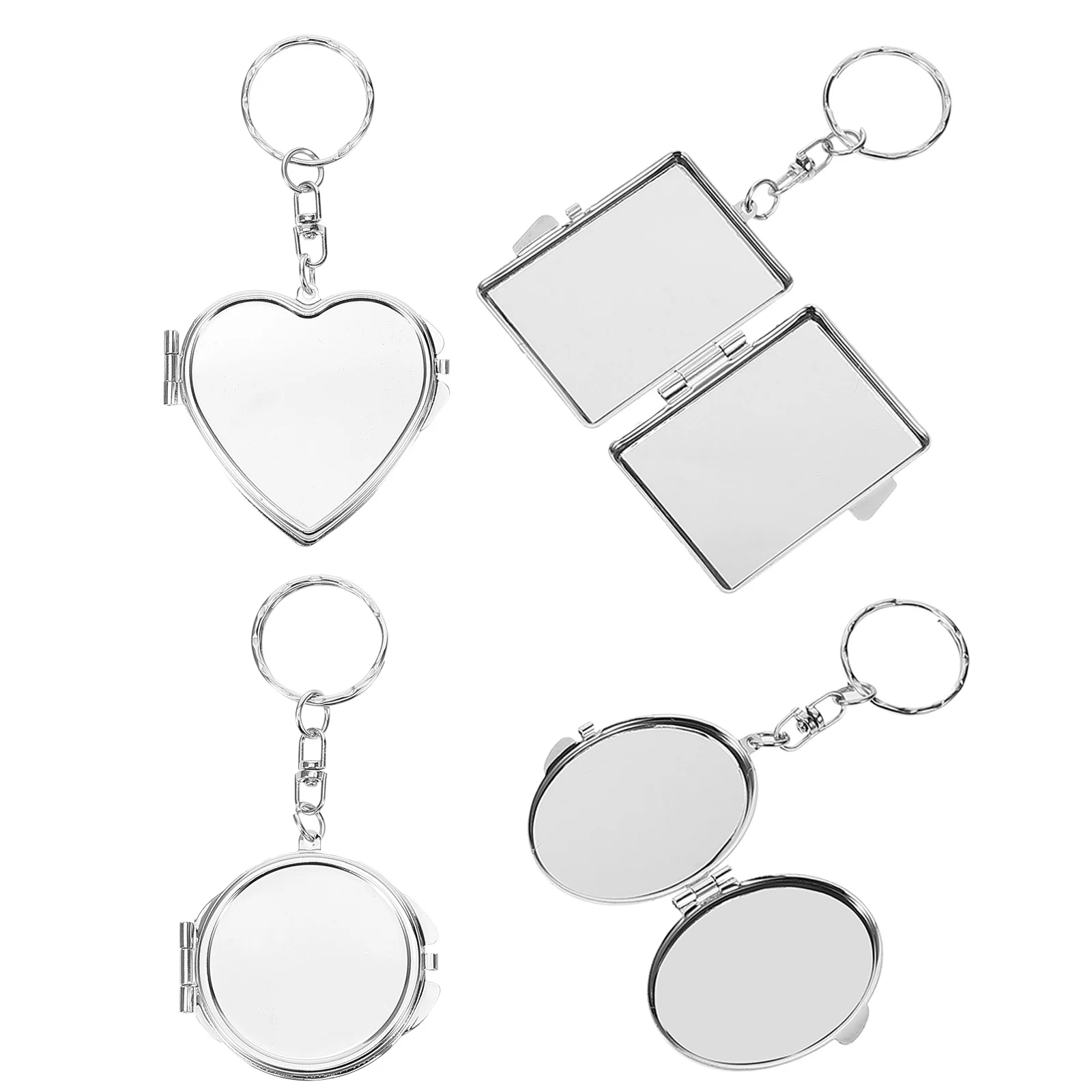 Mini porte-clés miroir pliant en métal, 4 pièces, miroir de poche Compact, pendentif de forme créative, fournitures