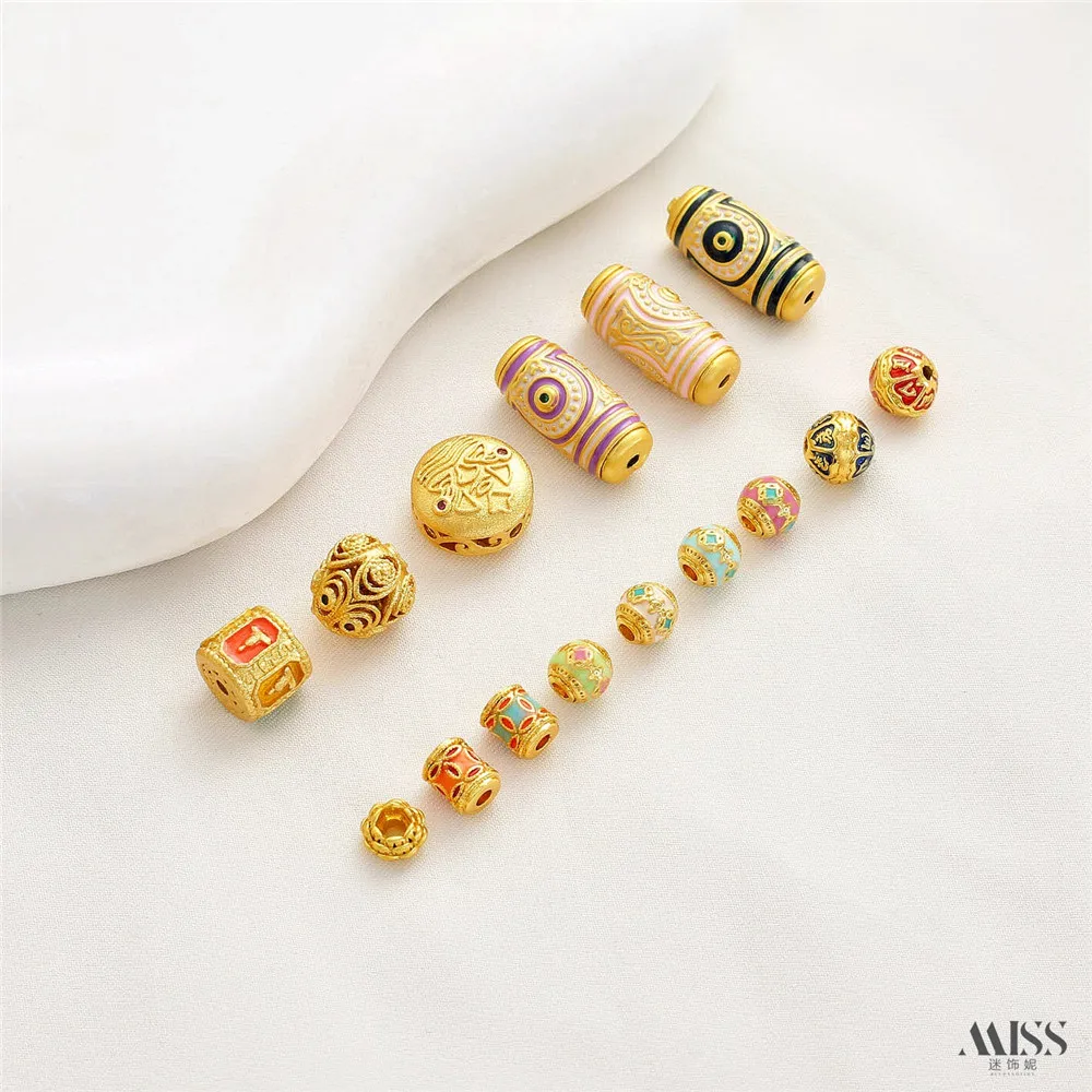 

Mute Gold 18K Gold-wrapped Dzi Beads Six-character Proverbs Copper Coins Zakiram Snail Temples Beads DIY Beaded Accessories