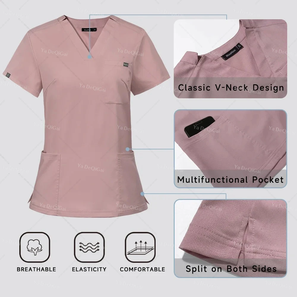 Scrubs Medical Women Scrub Set Surgical Nursing Nurse V-neck Pockets Sutis Dentist Workwear Clinical Uniforms