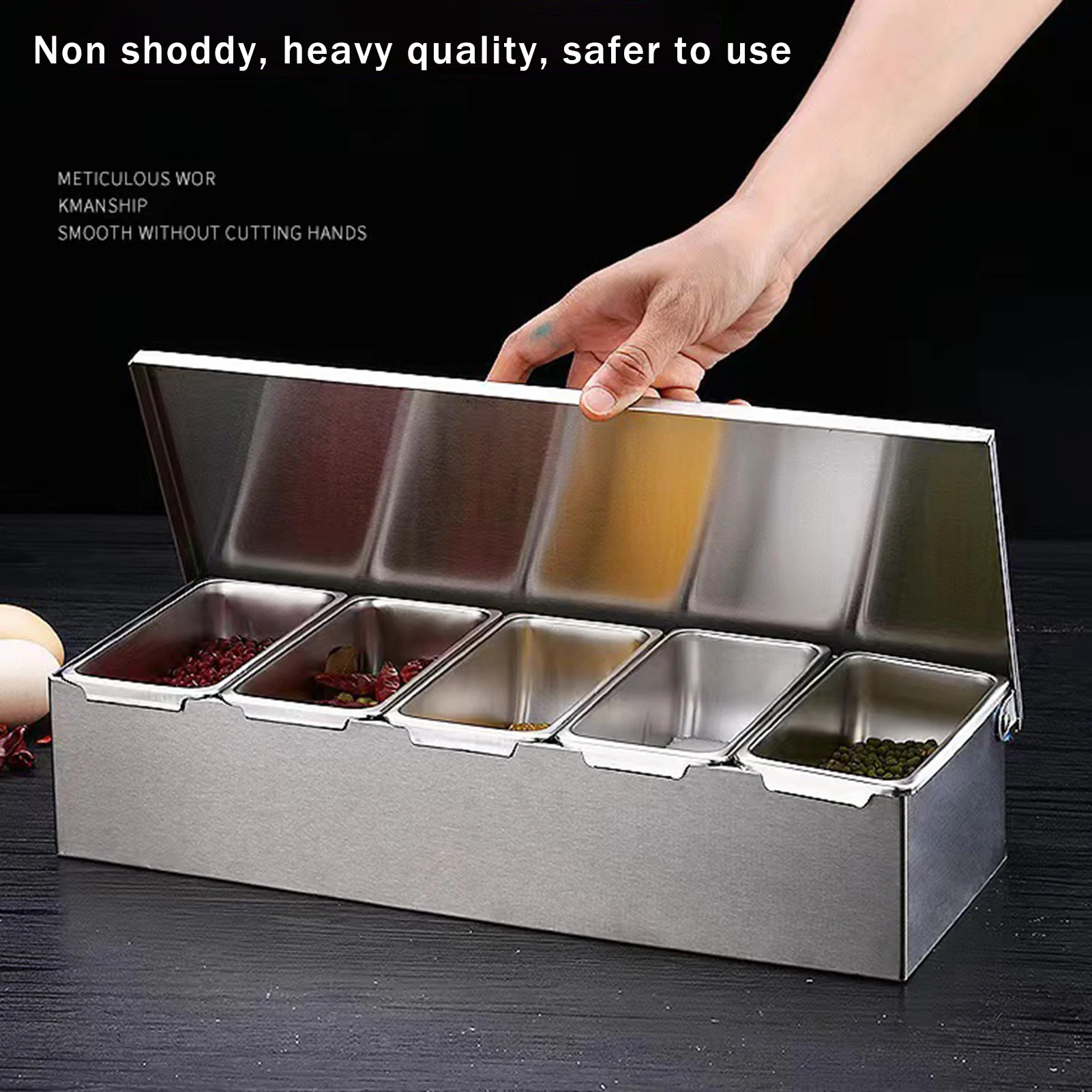 3/6 Grid Seasoning Storage Box Stainless Steel Square Spice Organizer Box With Spoons For Camping Picnic BBQ Outdoor Tools