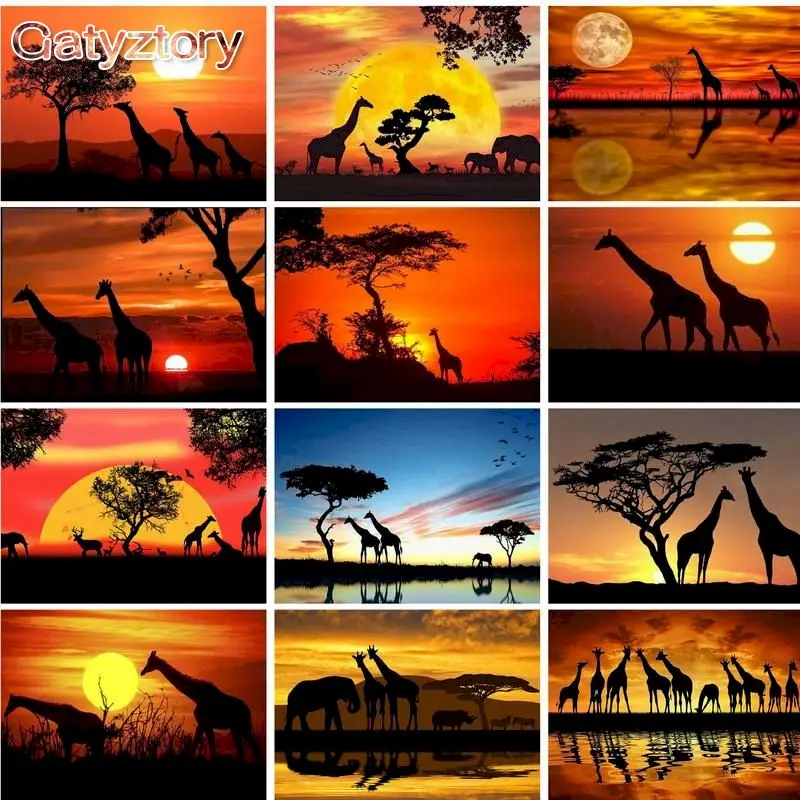 

GATYZTORY Sunset Scenery Painting By Numbers Adults Kids Hand Painted Acrylic Paint Canvas Painting Wall Pictures Home Decors