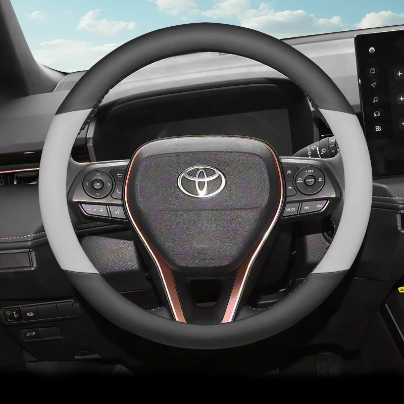 غطاء عجلة قيادة السيارة من الجلد لملحقات تويوتا جراند هايلاندر 2024 2025 2026