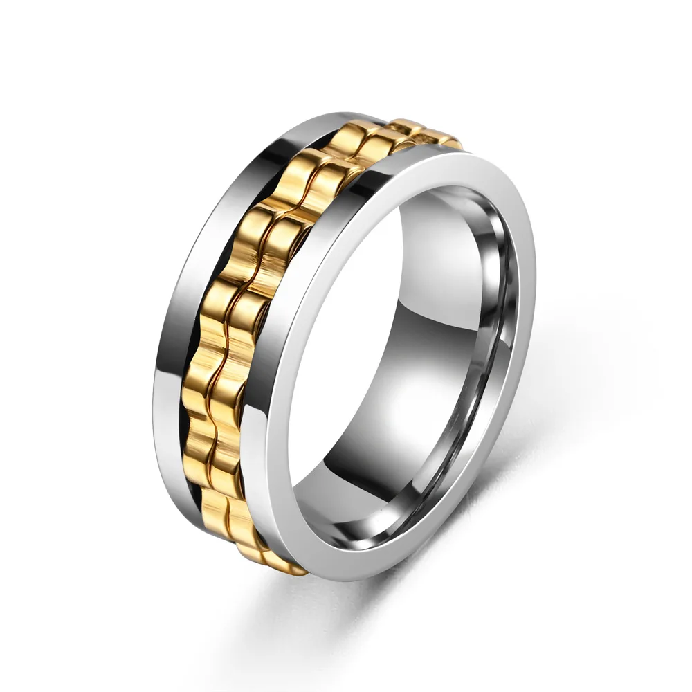Men's Gear Chain Rotating Fidget Ring Stainless Steel Anti-Stress Spinning Design Punk Anxiety Relief Jewelry