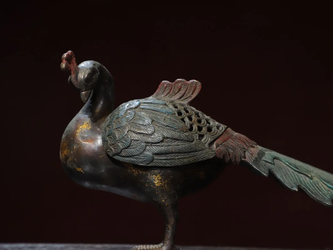 Hand-Cast Premium Brass Peacock Incense Burner - 15.7