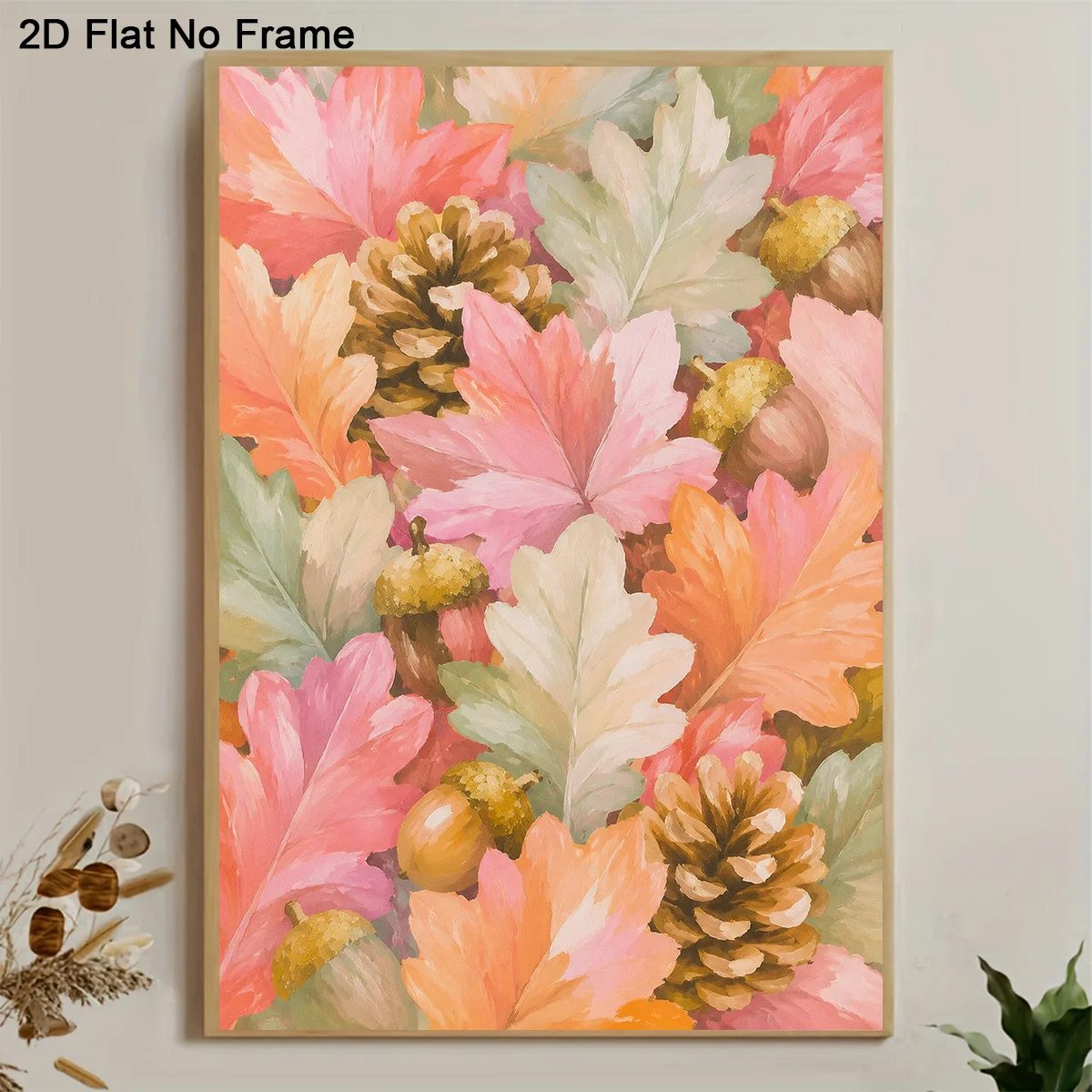 2D Flat, 1pc Modern Frameless Canvas Poster - Autumn Maple Leaves Pine Cones Acorns Wall Art Suitable for Bedroom, Living Roo