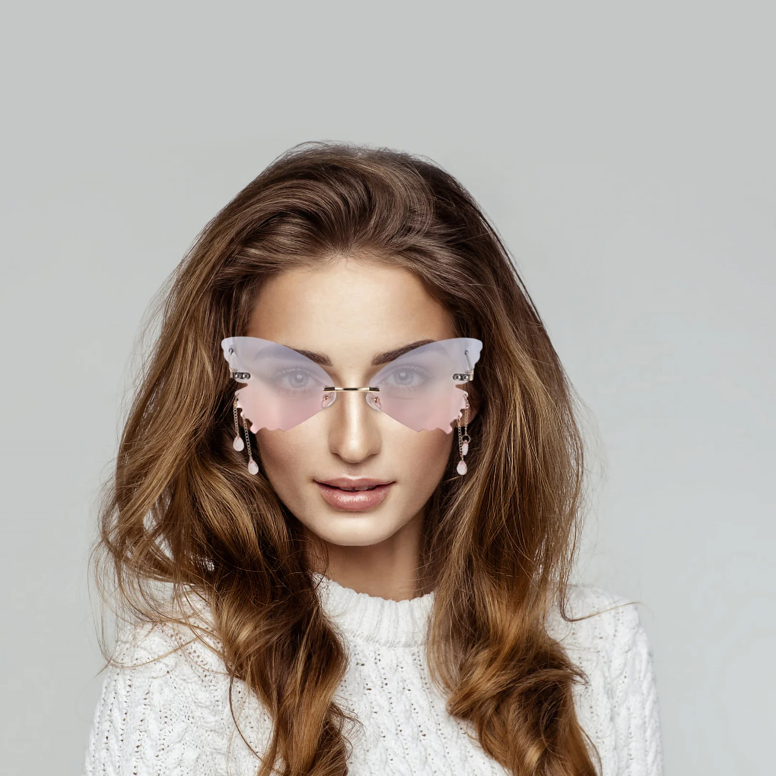 

Butterfly Sunglasses For Women Rimless Vintage Party Glasses With Rhinestones Stylish Decorative Outdoor Fun Photo Props Eyewear