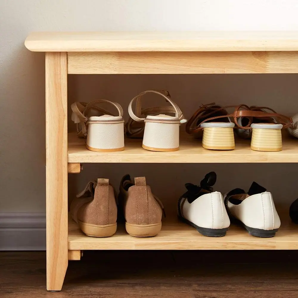 Natural Wooden Shoe Storage Bench, Simple Style Entryway Furniture, 23.6