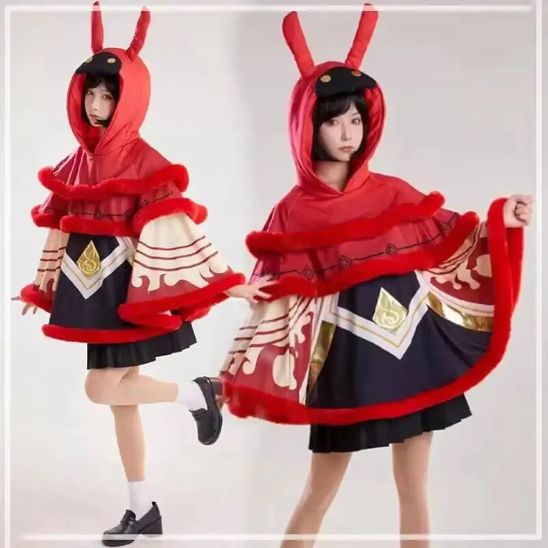 

Red Cloak Genshin Impact Role Cosplay Costume Ice System Abyss Mage New Skin Suit Coat