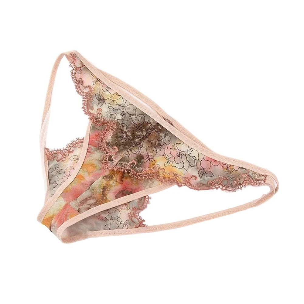 1pc Men Embroidered Lace G-String Hollow Out Underwear Printing T-back Breathable Low-waist Thongs Sexy Lace Sheer Pantie