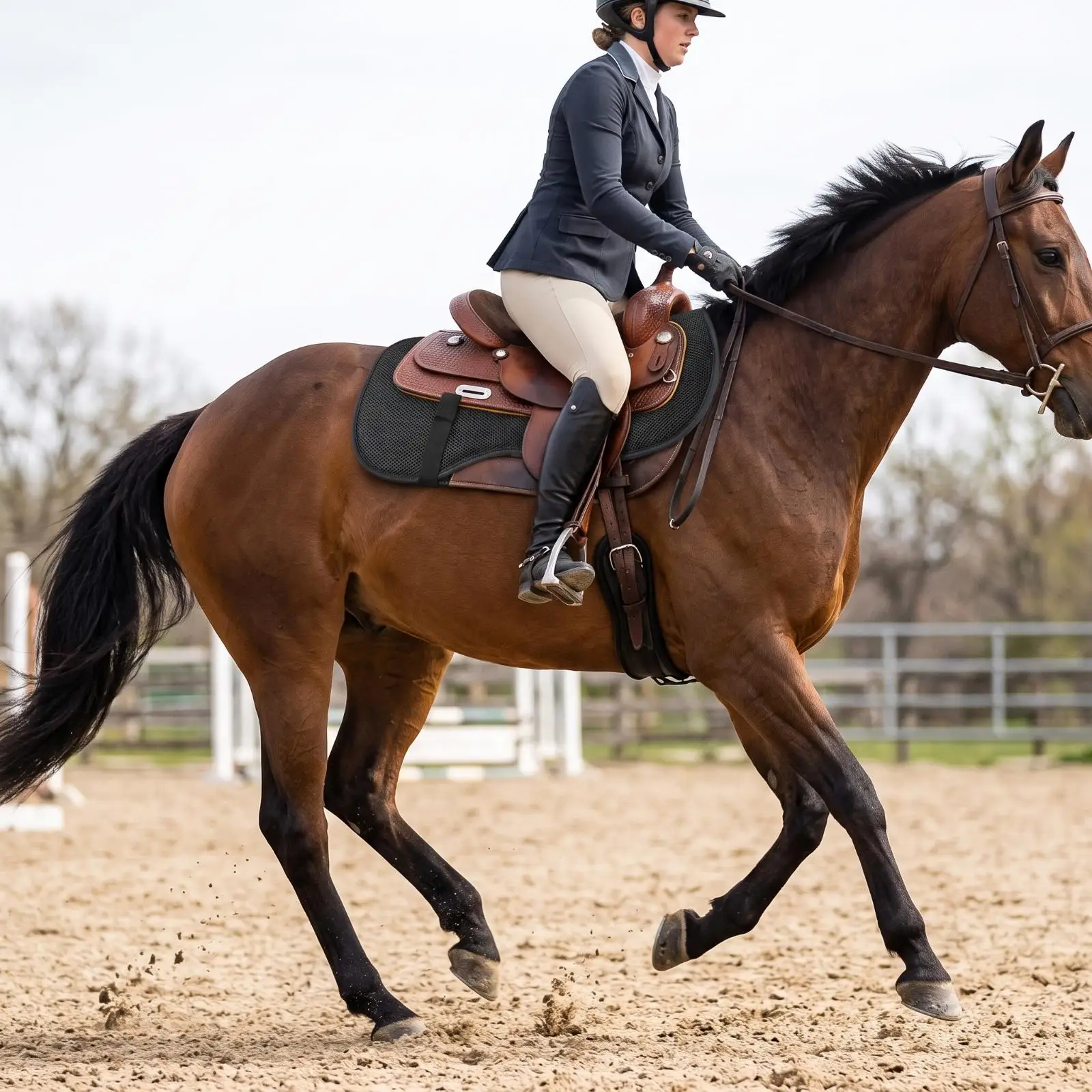 Quilted Equestrian Saddle Pad Soft Padded Support Breathable Polyester Saddle Cloth for Horse Trekking and Sport