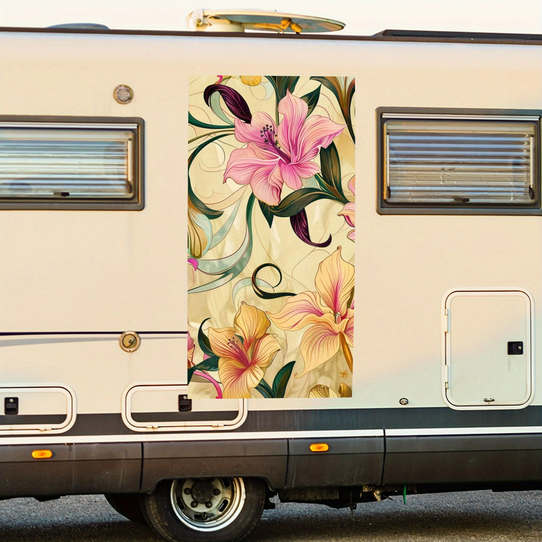 

Vintage Floral Pattern Car Sticker, Vinyl decal on the side of the motor home, waterproof self-adhesive vinyl sticker on the sid