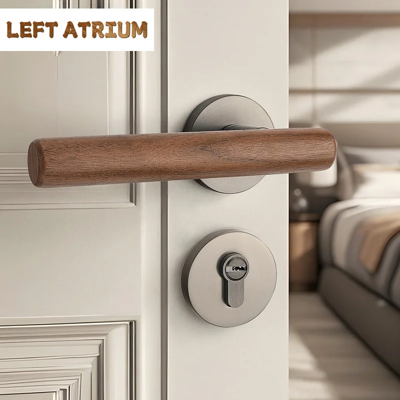 Modern simple walnut bedroom door lock household split mute door lock indoor room log door handle