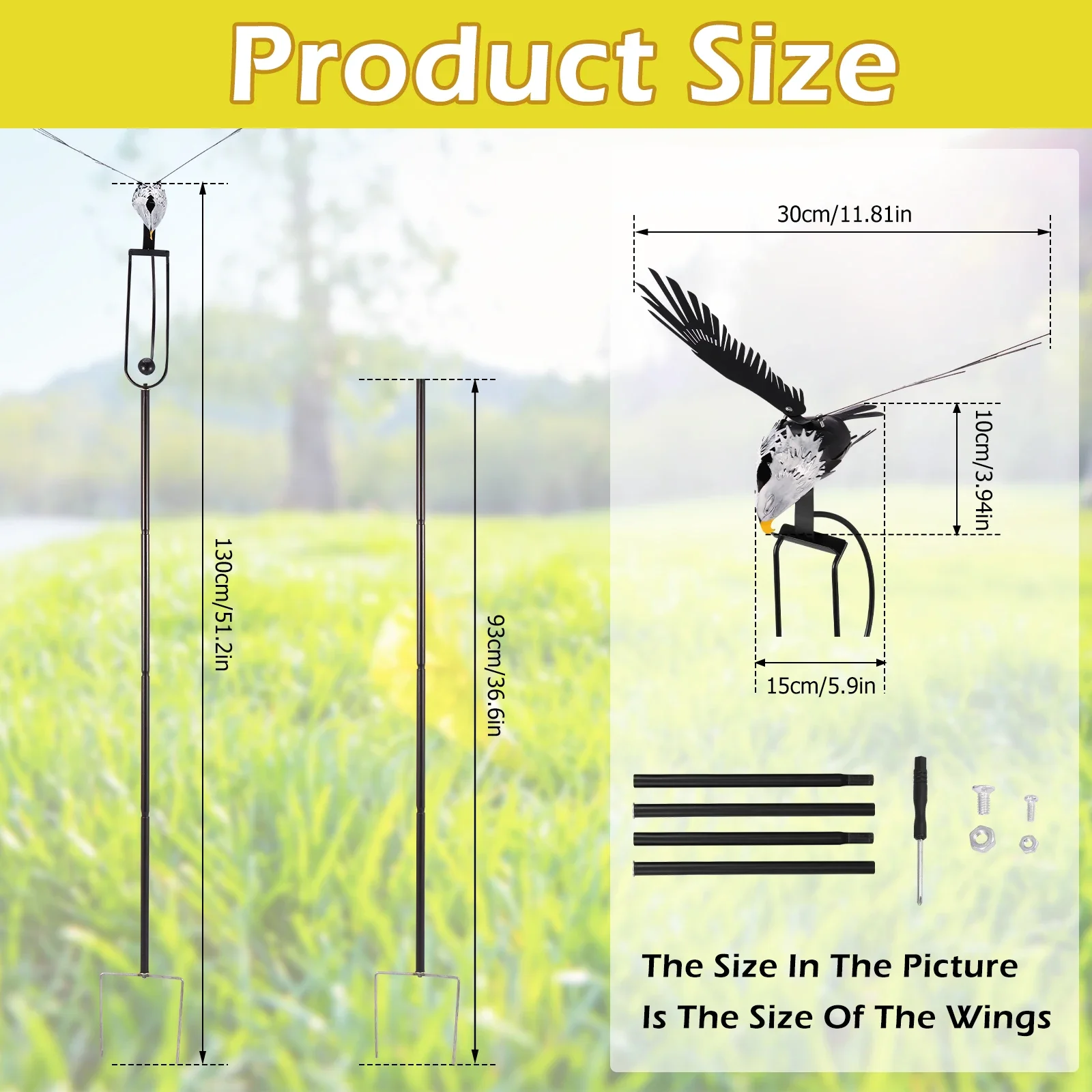 Eagle Wind Spinner Stake, Iron Wing Flapping, Lifelike Eagle, Estaca de jardim ao ar livre, Art Statue Decor, Novo