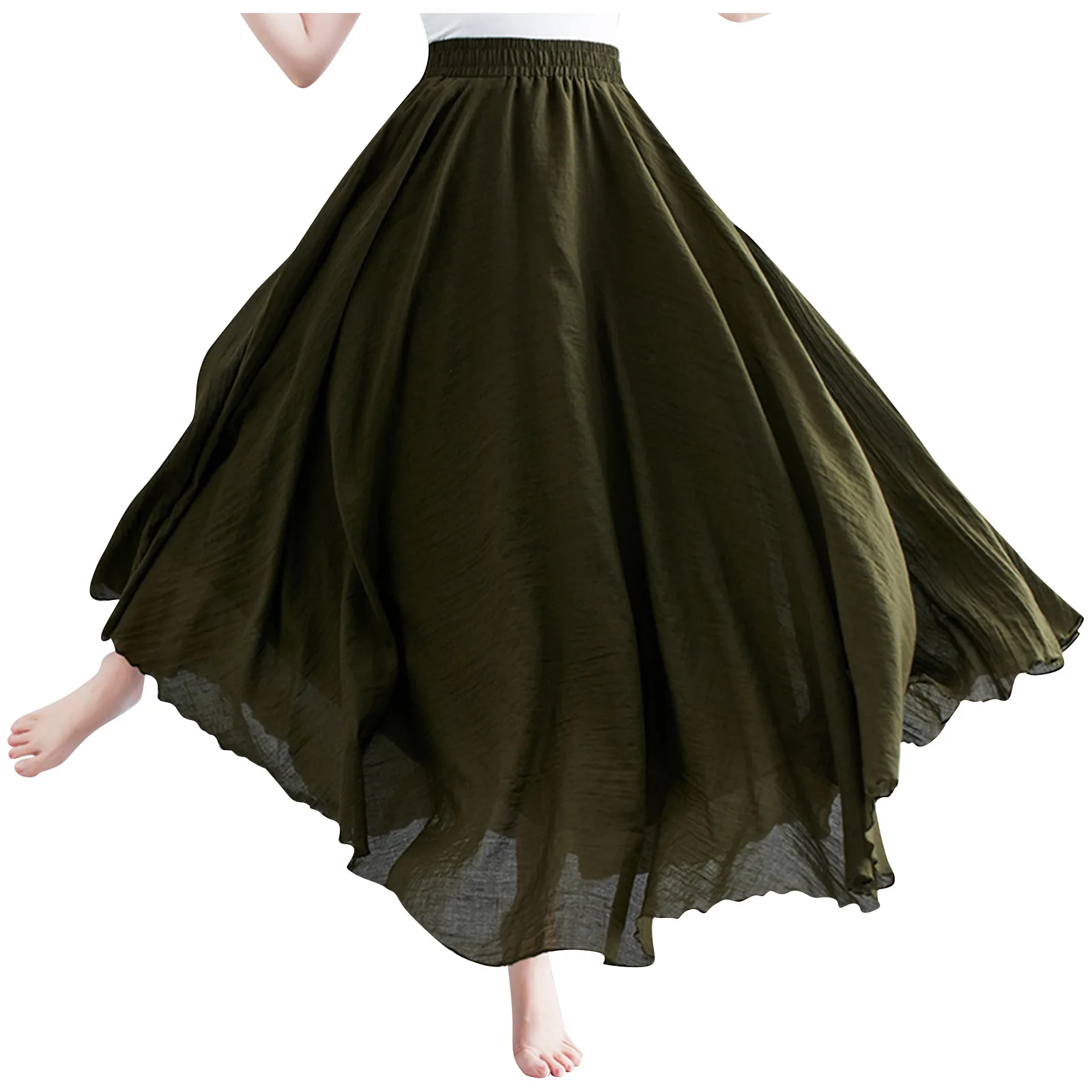 Elegant Solid Color Long Skirt Elastic Waist Flowing  Loose Fitting Skirt Minimalism And Versatile Daily Half Dress For Women