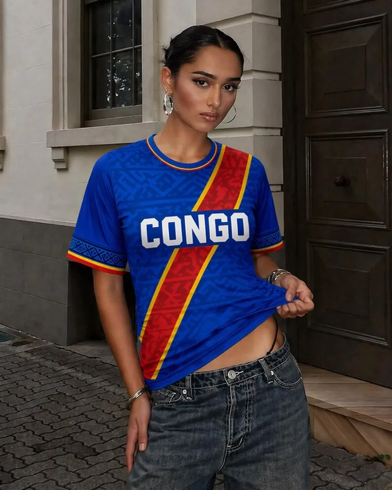 2026 New Women Congo  Cropped Soccer Jersey Retro Crewneck Short Sleeve Breathable Hot Sale Loose Streetwear Family Kids Tees