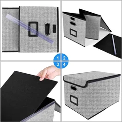 Foldable Fabric Office Document Storage Box with Lid, Book Organizing Box, Quick Fishing Clip Classification