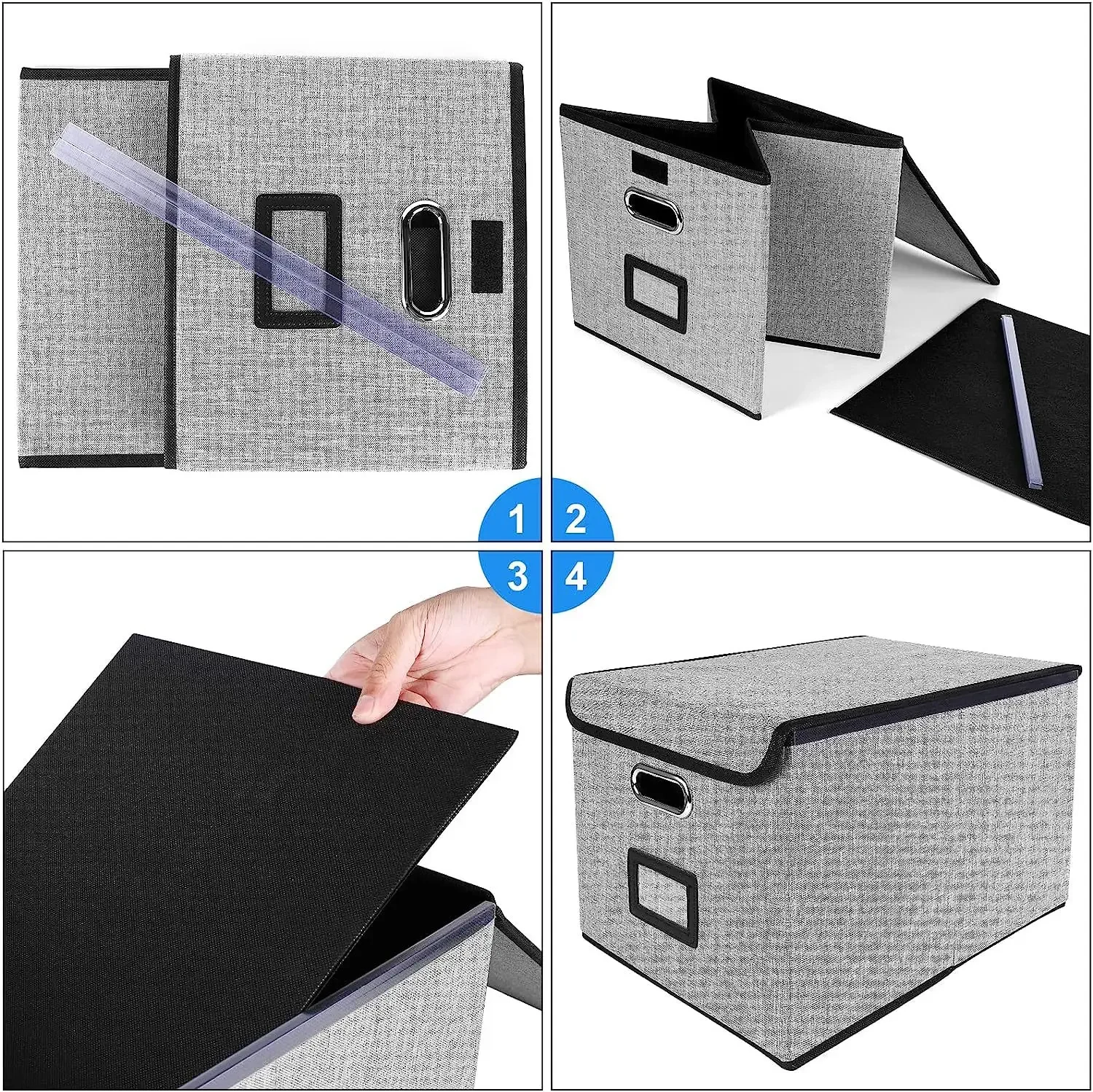 Foldable Fabric Office Document Storage Box with Lid, Book Organizing Box, Quick Fishing Clip Classification