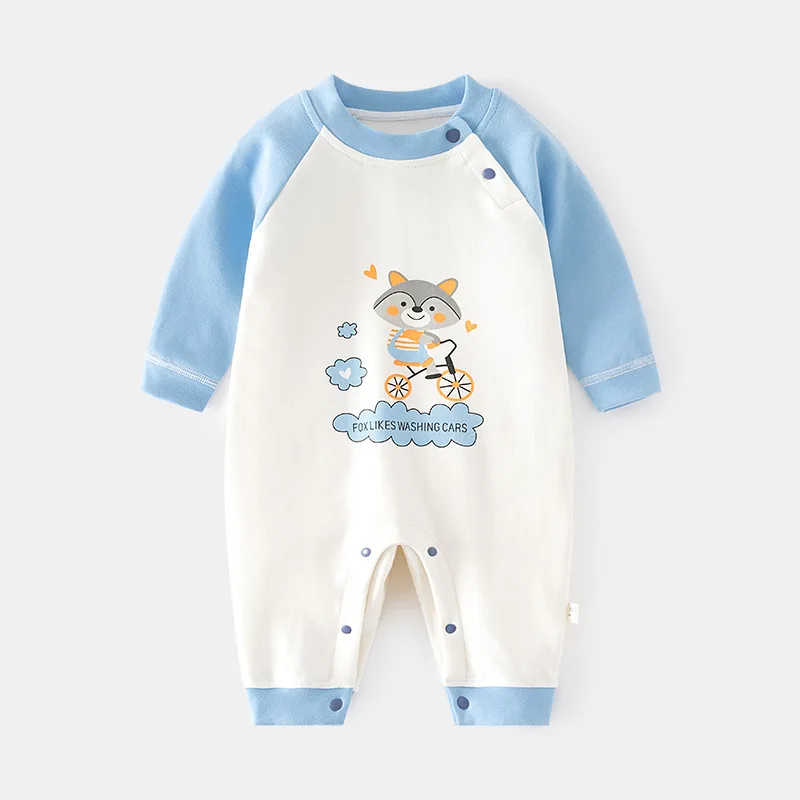 

Kid Jumpsuit Newborn Soft Fabric Applique Long Sleeve Spring and Autumn Cute Cartoon Print Romper Solid Baby Outfit