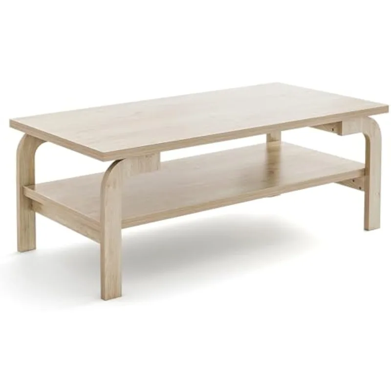 Mesa de centro con almacenamiento, mesa decorativa con estante abierto, mesa y patas curvas, mesa de cóctel de madera, mesa central para sala de estar