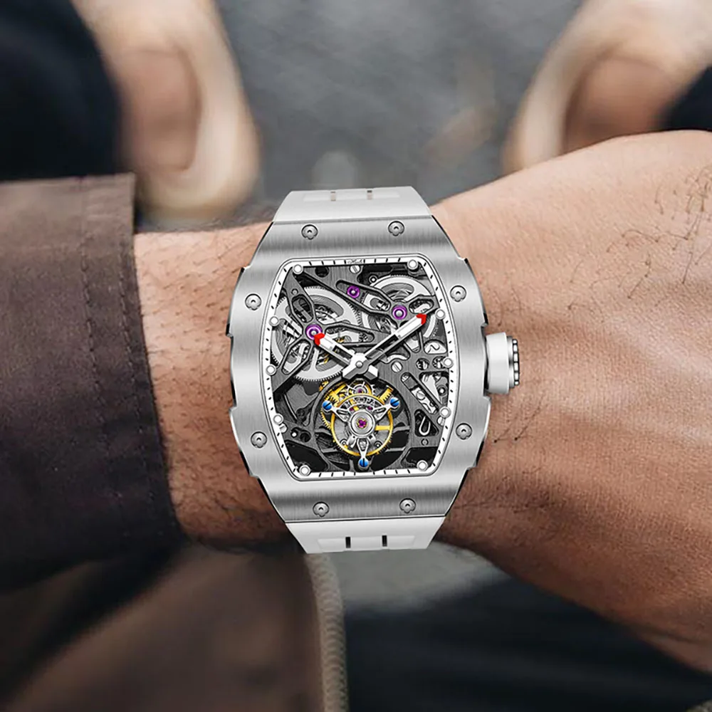 Haofa Luxury Automatic Tourbillon Mechanical Man Watch Double Skeleton Flying Tourbillon Mens Watches Stainless Steel 1908