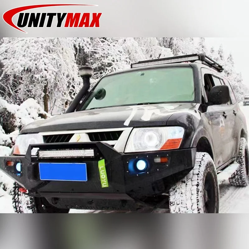 Car Steel Bumper, for Mitsubishi Pajero V73, 4x4 Front Bull Bar Guard, with Winch Plate, Outback Off-Road Trail Armor Kit