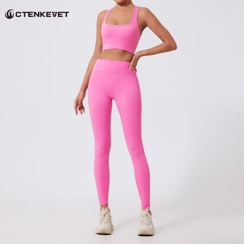 Ctenkevet Two Piece Sports Set Women Gym Workout Vest Crop Yoga Set Female Outdoors Running Activewear Sport Outfit For Woman