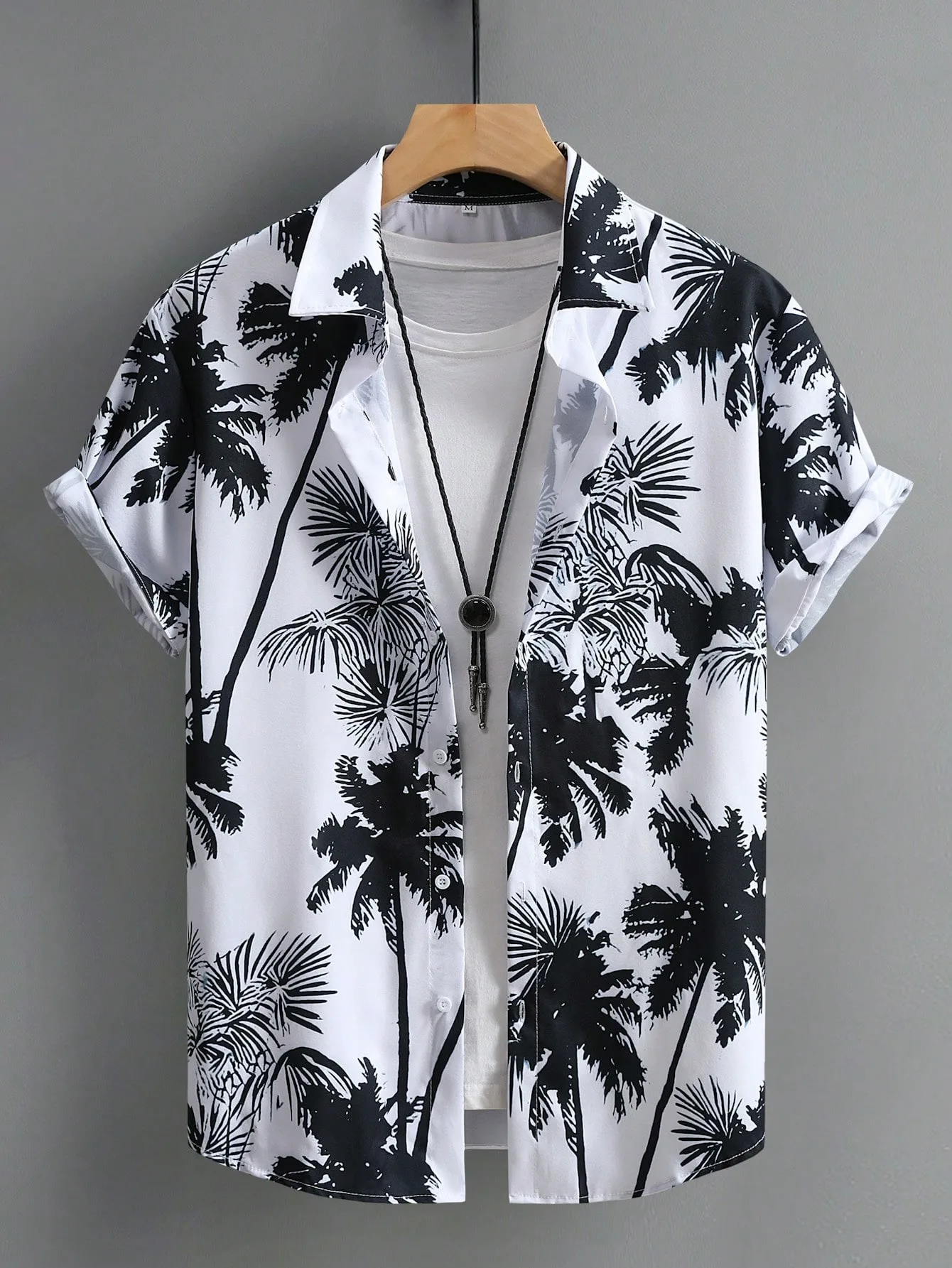 

Summer Mens Beach Vacation Style Short Sleeve Shirt Seaside Travel Must-Have Top Loose Plus Size Palm Tree Print Sun Shirt