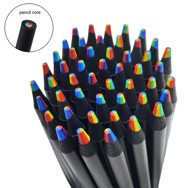 10 Pcs Colored Black Wood Pencils Student Sketch Tool Black Wood Rainbow Core Sketching Tools For Art Drawing Coloring Sketching