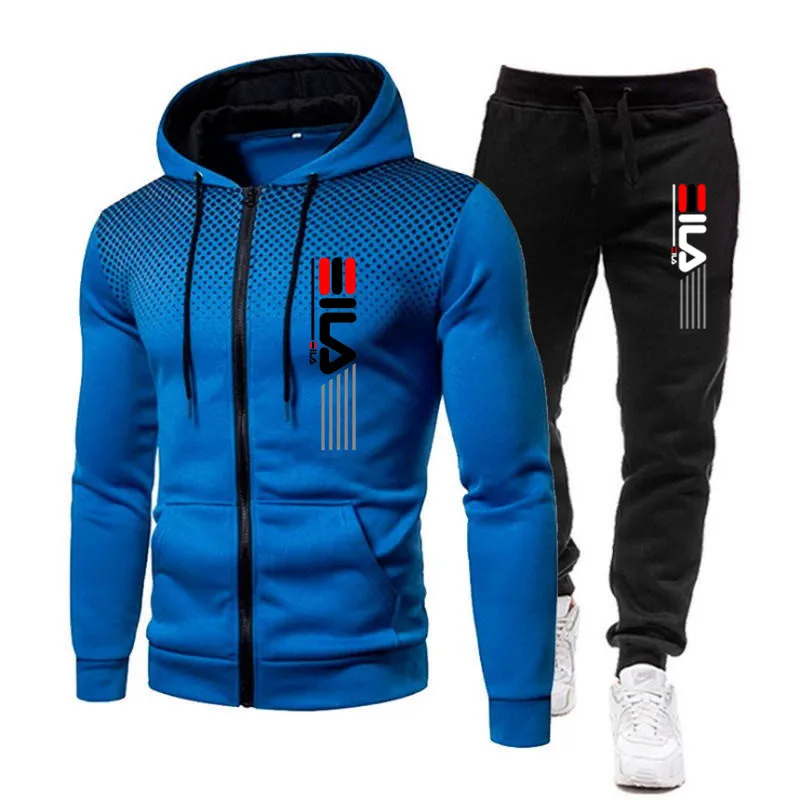 Fashion Print Tracksuit for Men Zipper Hooded Sweatshirt and Sweatpants Two Pieces Suits Male Casual Fitness Jogging Sports Sets