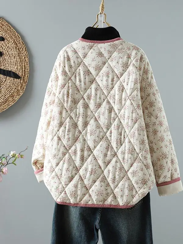 티엔드 쏘운 코튼 자켓 따뜻한 아우터웨어 루즈핏 다용도 오픈 버튼 순면 충전 프린트 디자인 출퇴근용 코트