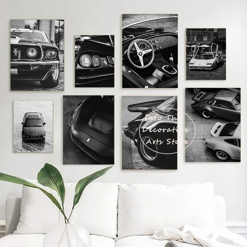 Retro Black and White Luxury Car Close-up Parts Poster Canvas Printing Real Photo Luxury Car Wall Decor Home Room Wall Art Decor