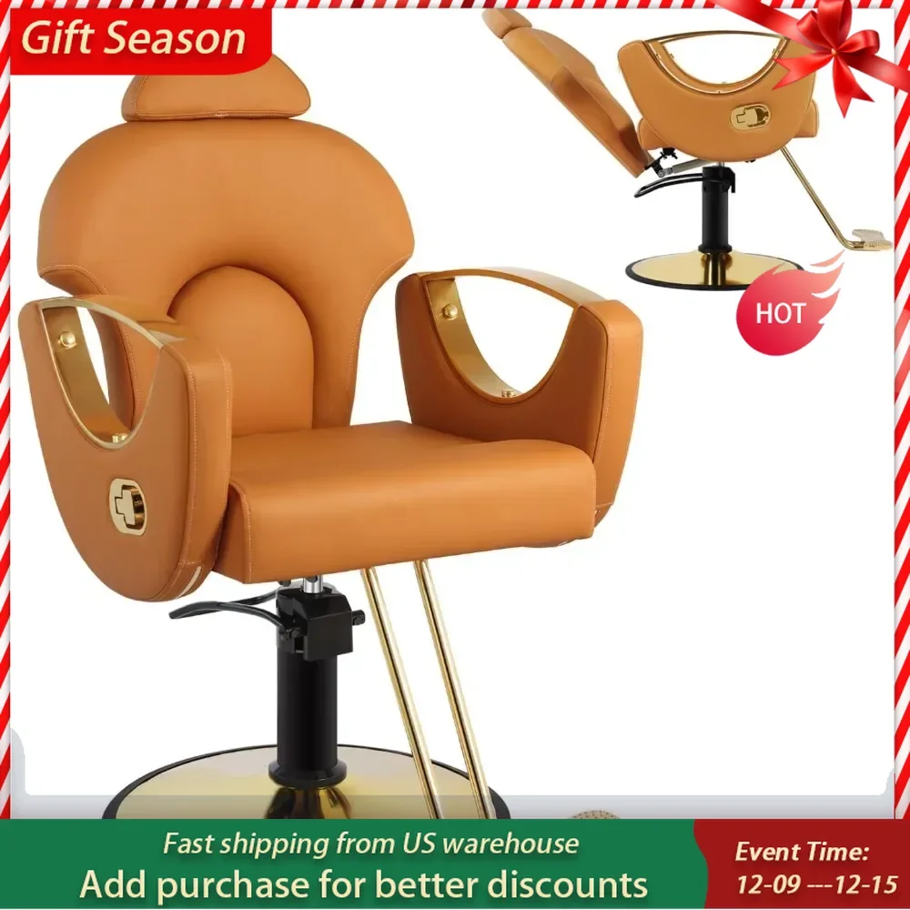 Salon Chair for Hair Stylist, Reclining Salon Chair Height Hair Adjustable Salon Braiding Beauty Spa Equipment, 360° Swivel