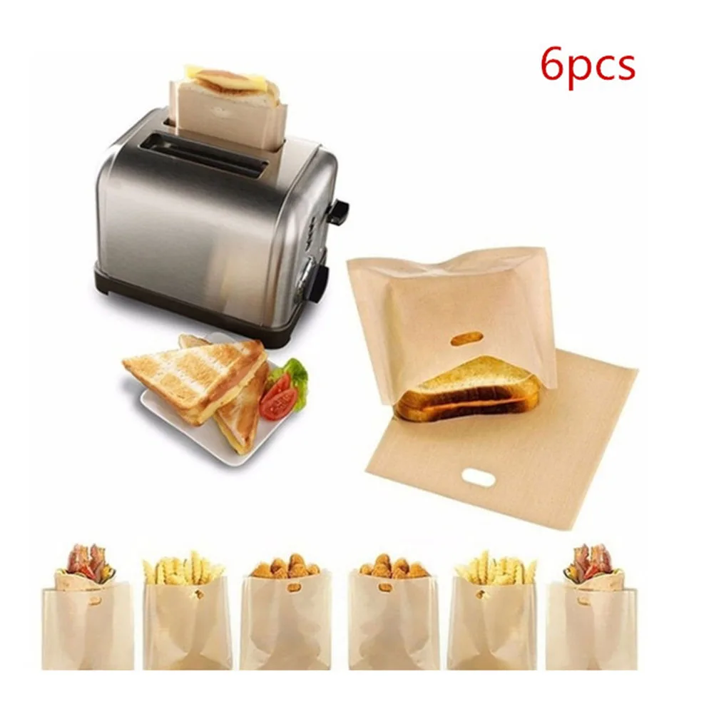 

6Pcs Non-Stick Reusable Toaster Bags Heat Resistant Bags for Grilled Cheese Sandwiches Chicken Toaster Kitchen Supplies