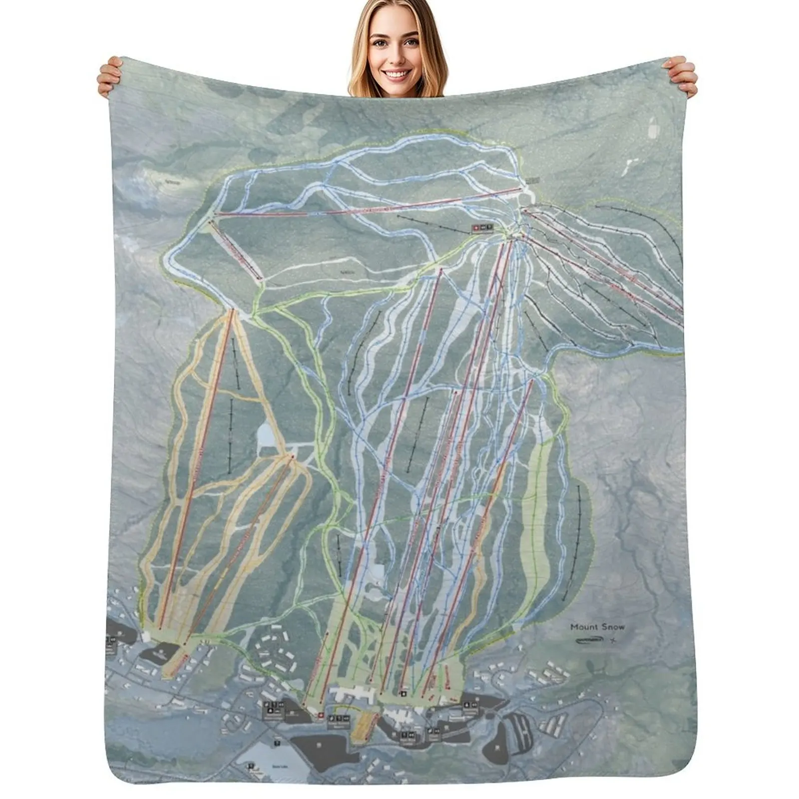 Mount Snow Resort Trail Map Throw Blanket Comforter anime Flannel Fabric Soft Big Soft Beds Furrys Blankets