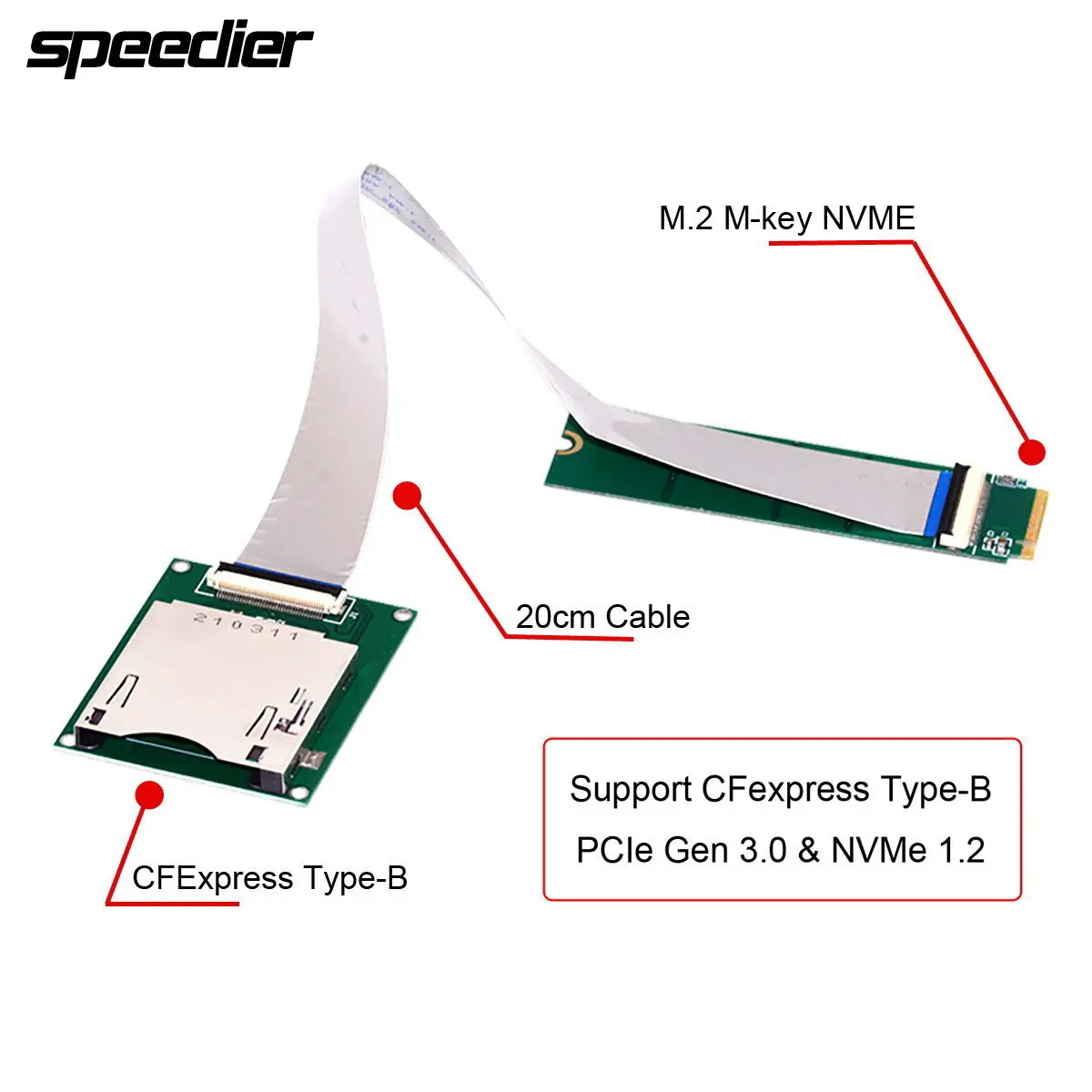 20cm M.2 NVMe Mainboard to CFexpress Adapter Cable NGFF M-Key Compatible with R5 Z6 Z7 - Memory Card Extension for Type-B Device