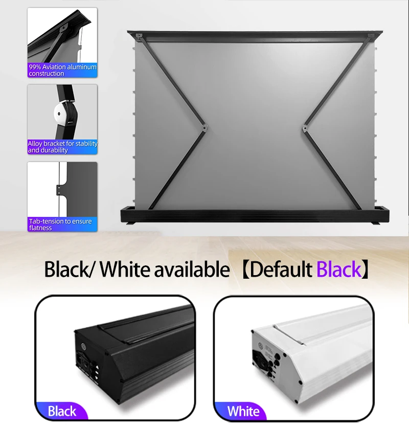 New Electric Floor Rising Fresenl 5.0 Pro ALR Projector Screen 100inch Motorized Tab Tension Roll-up 8K HD for Normal Projectors