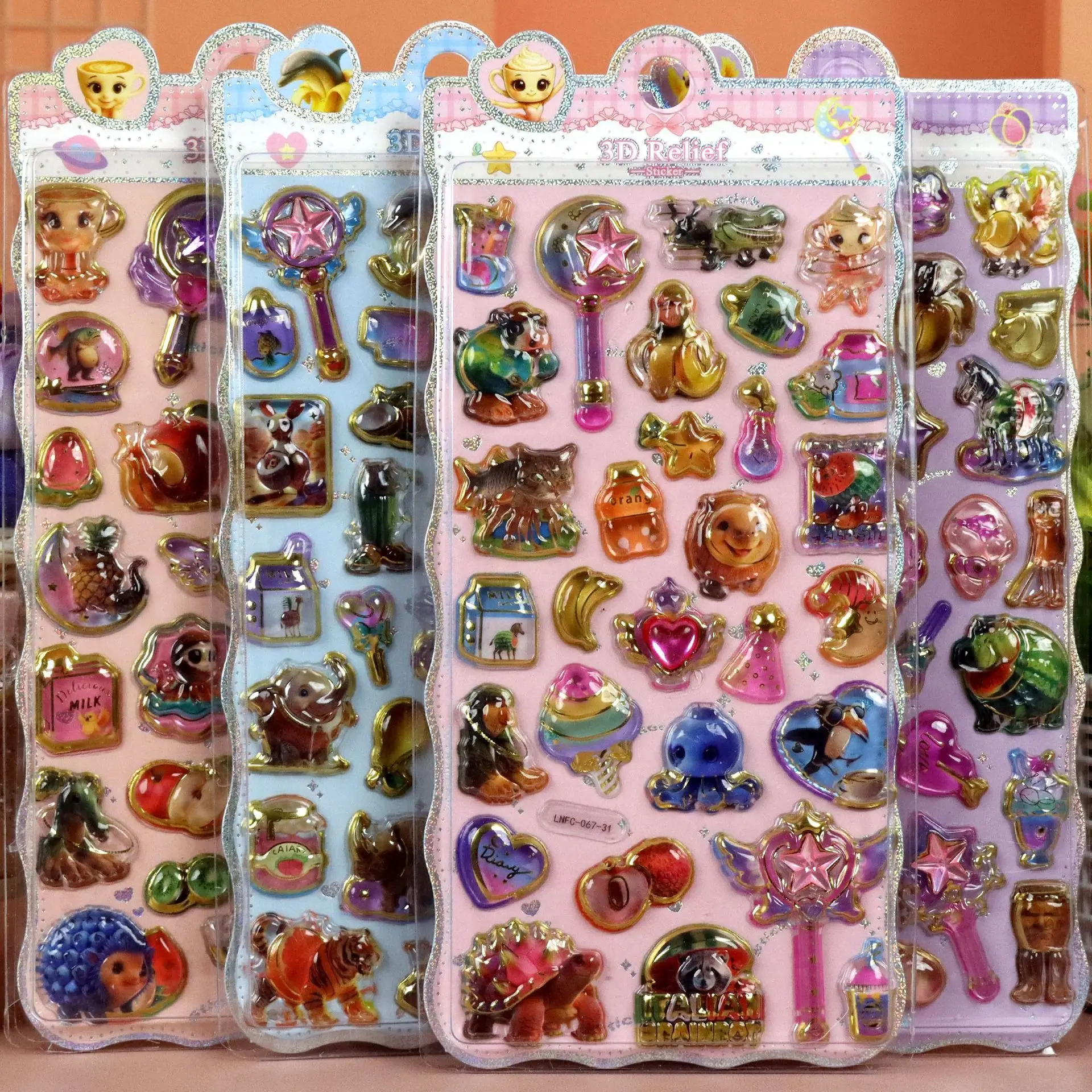 

3D Relief Crystal Epoxy Stickers Japanese Style Glitter Rhinestone Cartoon Magic Wand Fun Animal Kids DIY Decorative Stickers