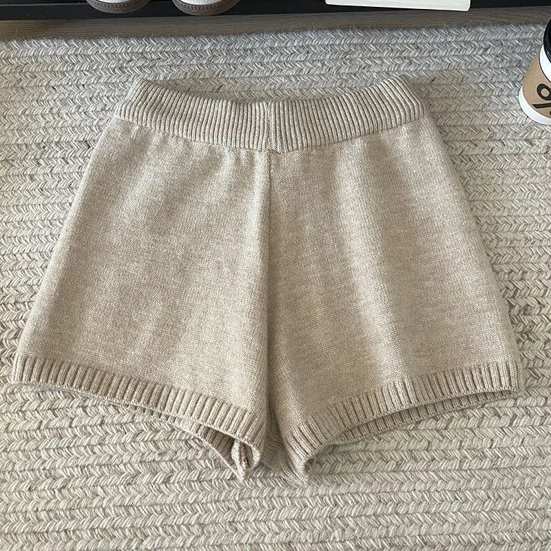 여성용 하이웨이스트 A라인 쇼츠 얇은 니트 스포츠 쇼츠 캐주얼 러닝 슬림 바디콘 바지 2025 가을 겨울