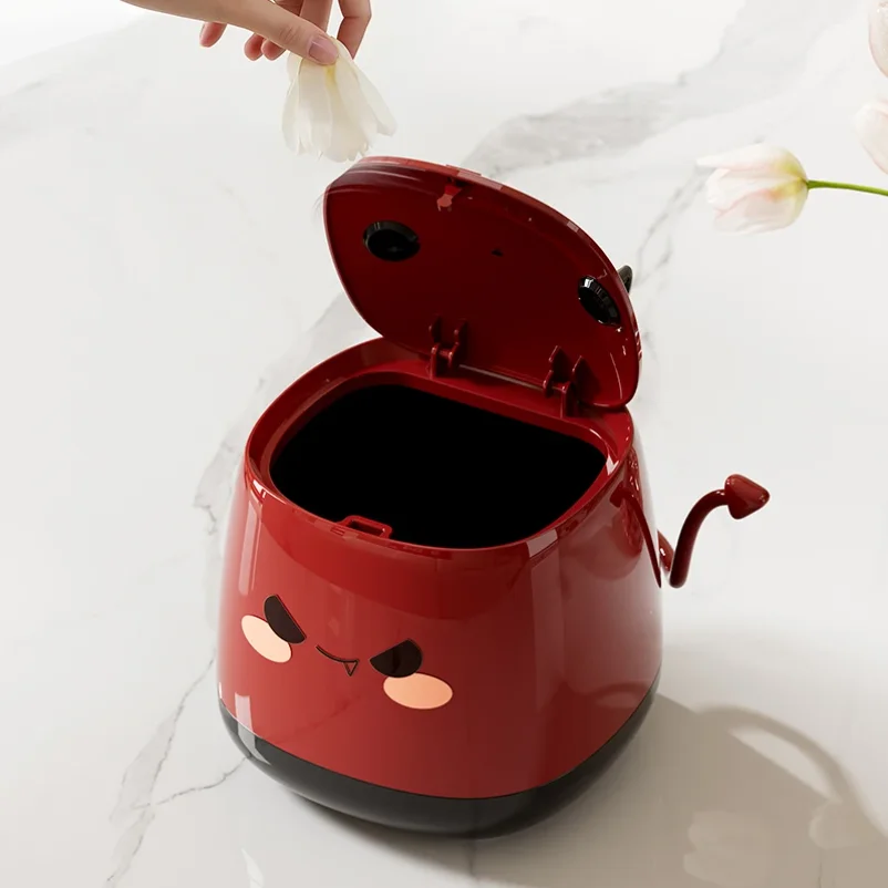 

Desktop Small Trash Can Press Open Lid Paper Basket, Cute Little Devil Shape, Office Bedroom Living Room