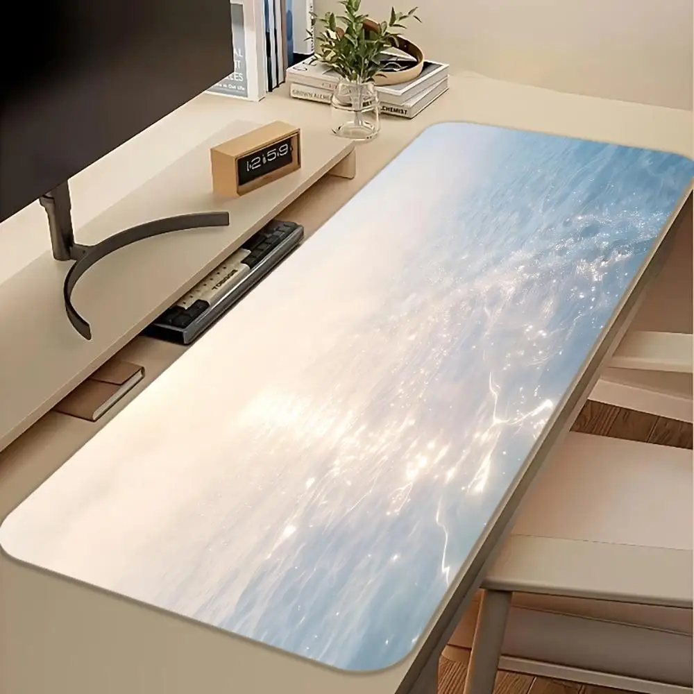 Shimmering Sea Water Large Extended Desk Pad Aesthetic Ocean Glitter Surface XXL Gaming Mouse Pad Non Slip Rubber Keyboard Mat