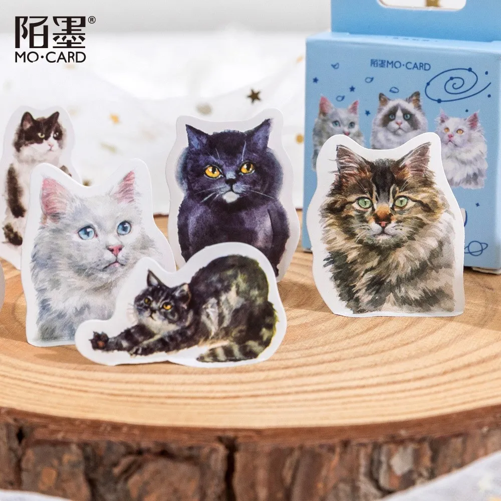 46 Pcs Small Size Scrapbook Stickers Doraking Boxed DIY Decoration Cute Cats Stickers For Laptop Planners Diary Notebooks Album