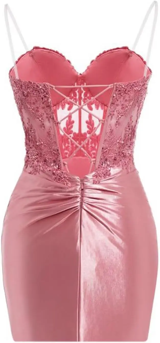 فستان للمراهقين بحمالات رفيعة من الساتان لحفلات العودة للوطن مزين بالدانتيل فساتين قصيرة للحفلات الراقصة وحفلات التخرج للنساء الشابات #2