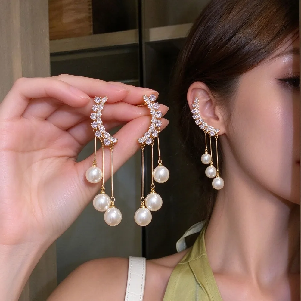 Elegant Long Tassel Sparkling Rhinestone Ear Clips, Light Luxury Non Pierced Earrings for Women, New Arrival