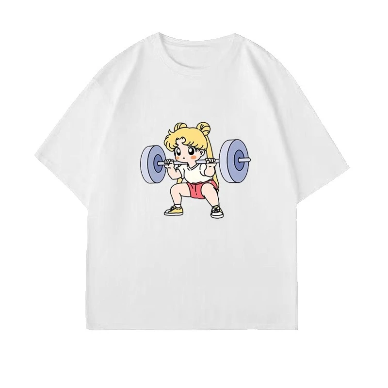 Camiseta con estampado de Sailor Moon Uranus Neptune para niños, ropa de calle Harajuku para hombres y mujeres, Top informal de algodón de gran tamaño para verano