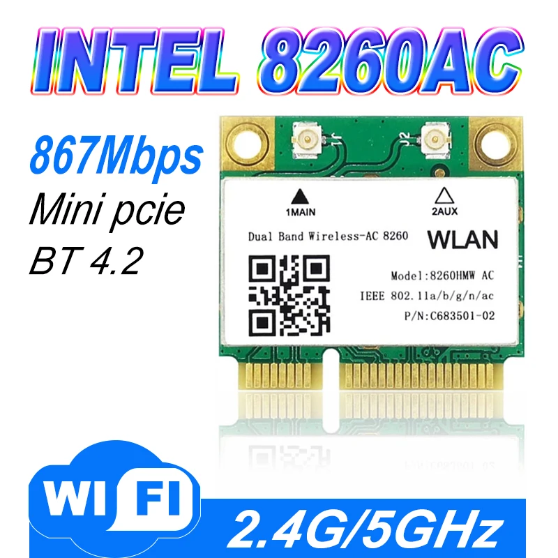 Sans fil-AC 8260 touristes bande mini PC-E PCIe carte WIFI pour intel 7265AC 8260AC 8265AC stérilisation 11ac 2x2 WiFi + Bluetooth BTéclairé